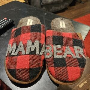 Mama Bear Buffalo Plaid Slippers
